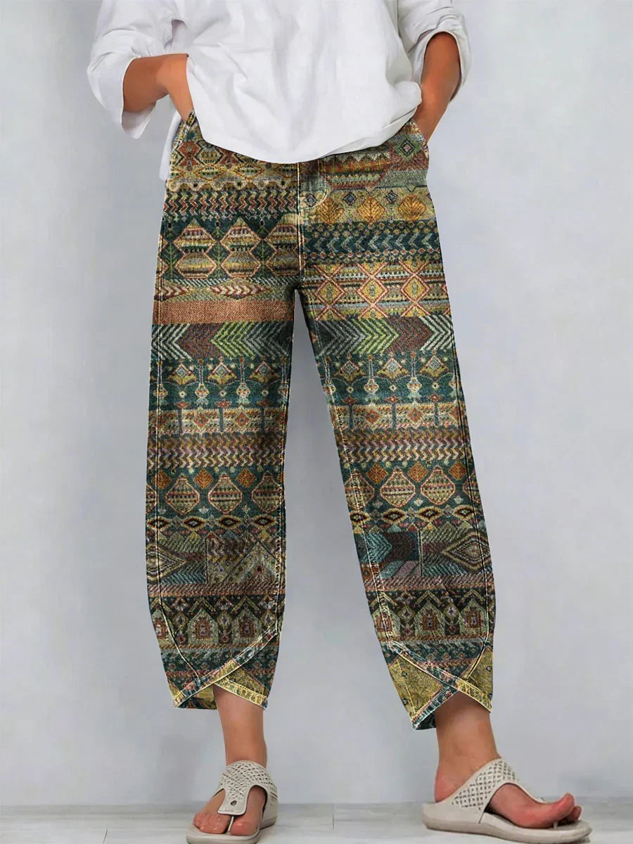 Floral Patterns Art Prints Denim Cotton Chic Pants