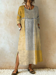 Geometric Pattern Lace-Trimmed Casual Midi Dress