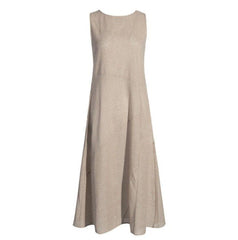 Casual  Striped  Crew Neck Sleeveless  Cotton Midi Fit Dress