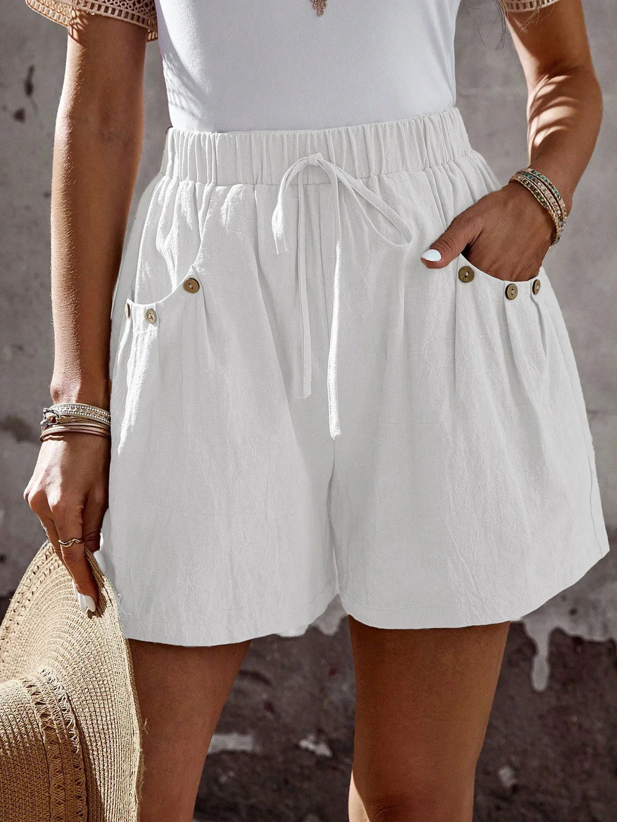 Loose Straight Plain Side Pockets Elegant Pants