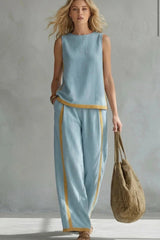Relaxation Sleeveless Elegant Cotton and Linen Set