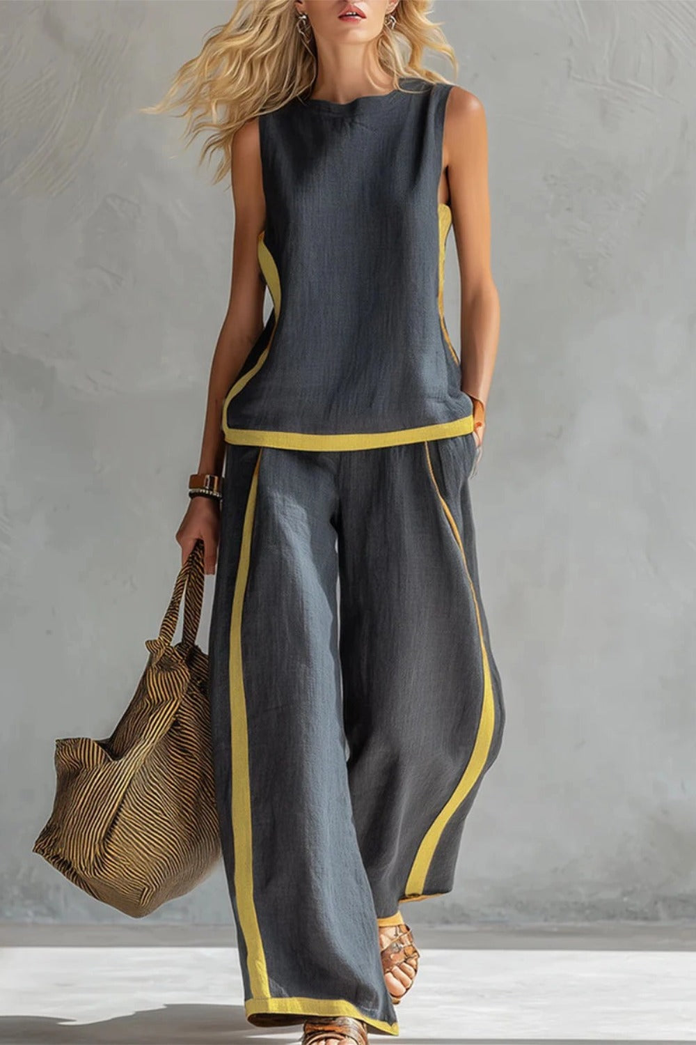Relaxation Sleeveless Elegant Cotton and Linen Set