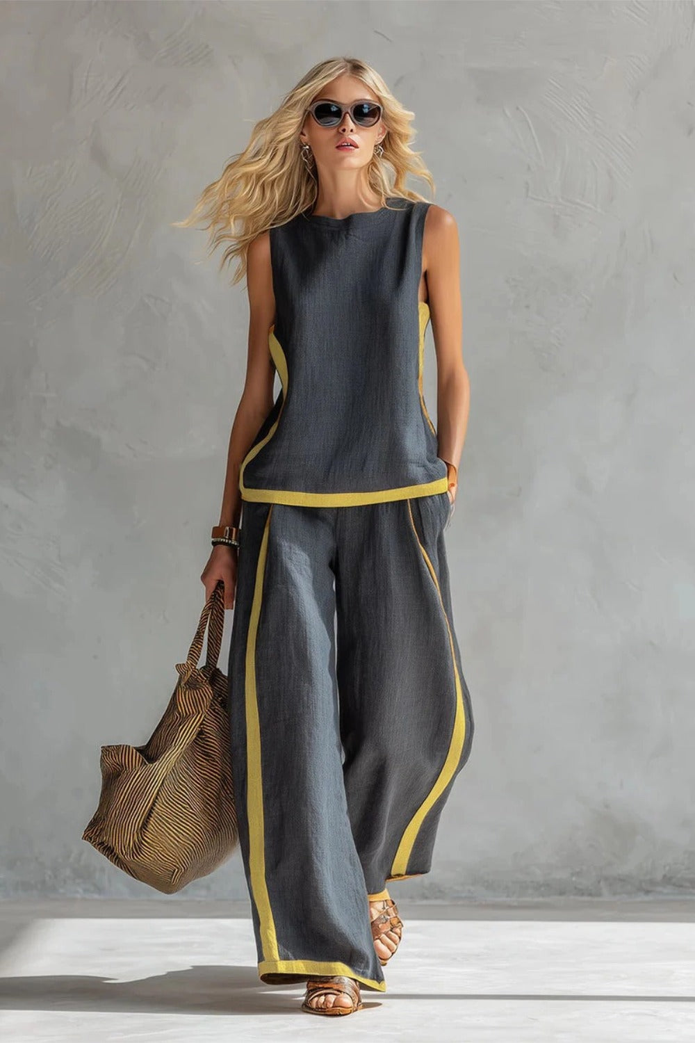 Relaxation Sleeveless Elegant Cotton and Linen Set