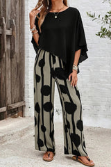 Asymmetric Hemmed Shirt And Striped Pants Two Piece Set