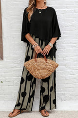 Asymmetric Hemmed Shirt And Striped Pants Two Piece Set