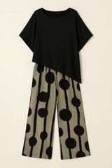Asymmetric Hemmed Shirt And Striped Pants Two Piece Set
