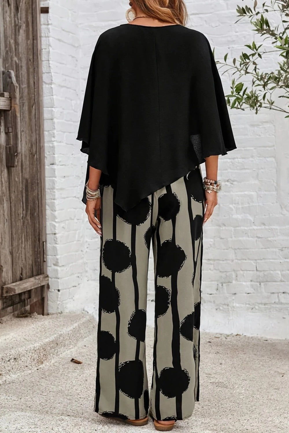 Asymmetric Hemmed Shirt And Striped Pants Two Piece Set