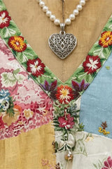 Retro Floral Embroidered V-Neck Half Sleeve Cotton Blouse