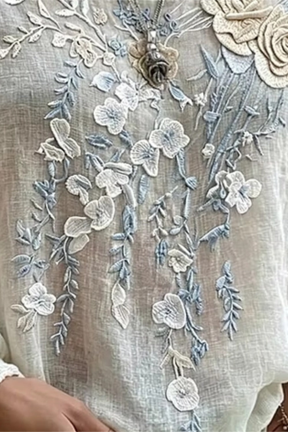Crew Neck Long Sleeve Floral Regular Micro-Elasticity Loose Blouse For Women