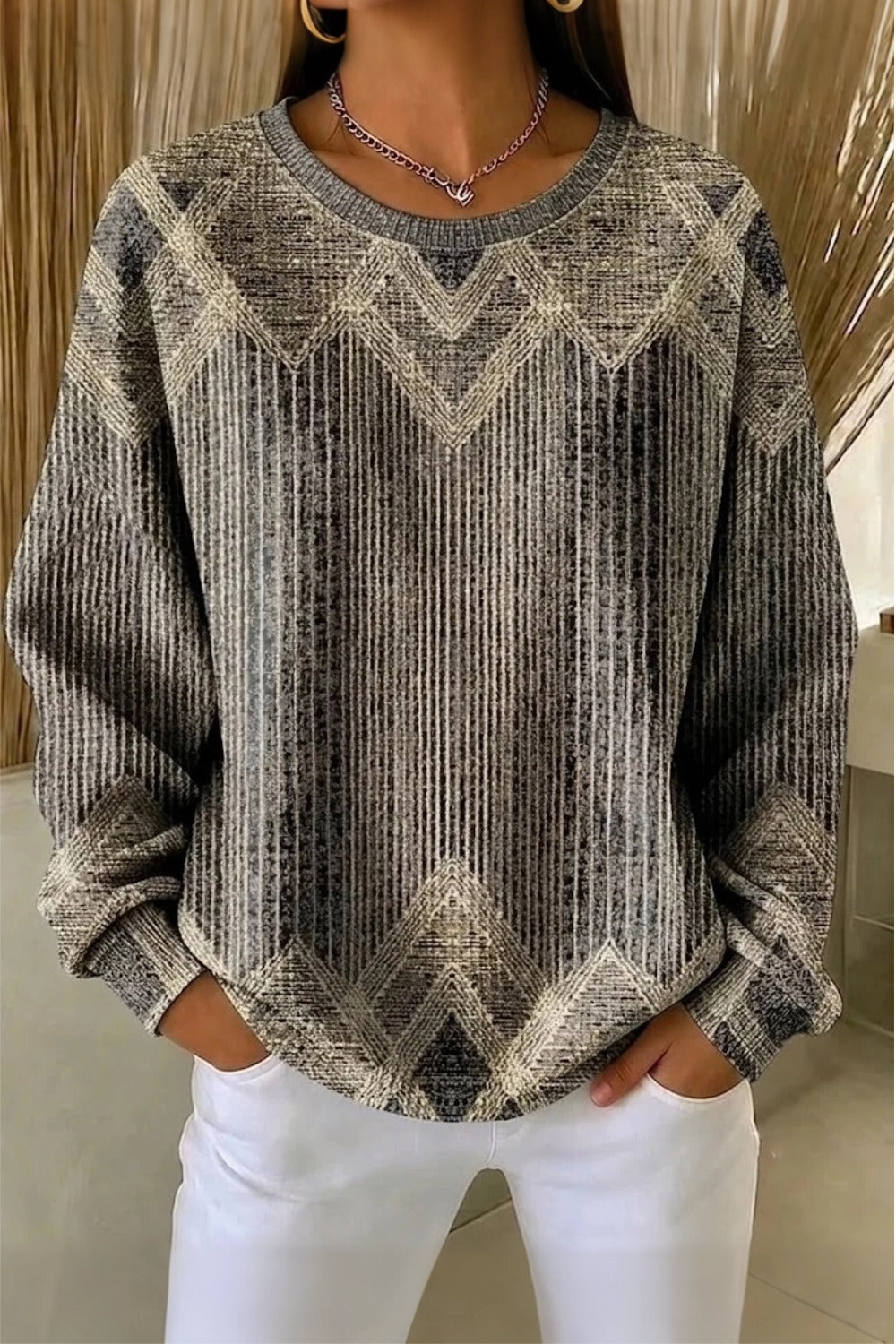 Casual Crew Neck Abstract Sweatshirt Printing