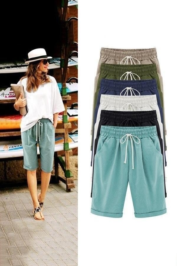 Plain with Pockets Sashes Holiday Loose Shorts