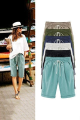 Plain with Pockets Sashes Holiday Loose Shorts