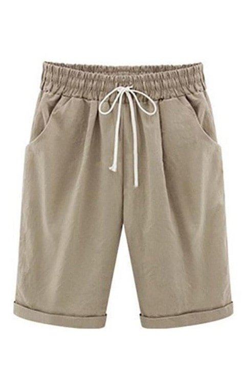 Plain with Pockets Sashes Holiday Loose Shorts