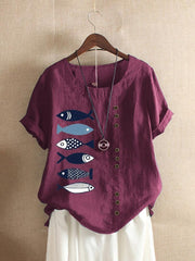 Animal Print O-neck Short Sleeves T-shirt