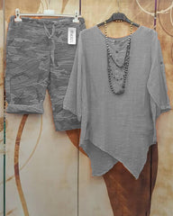 Camouflage Casual Irregular Hem Five-point Sleeves Two Piece Suit
