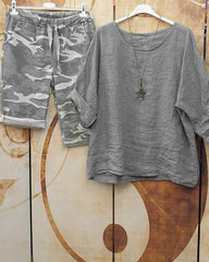Camouflage Casual Summer Half Sleeves Two Piece Suit
